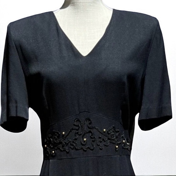 NEW (w/tag) VINTAGE Black Julian Taylor Big Shoulder Midi Dress 14 - Picture 2 of 12